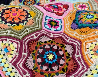 Crochet Persian Tiles Blanket,crocheted Granny Square Mandala