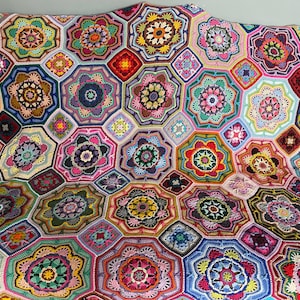 Crocheted Large Persian Tiles Blanket,Crocheted Granny Square Mandala Throw, Multicolor Crochet Afghan Bedspread, Mother's Day Gift