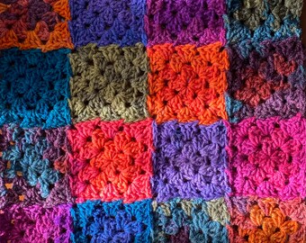Handmade Crochet Granny Square Blanket,Chunky Mosaic Afghan Throw,Patchwork Sofa Blanket,Knit Retro Bedspread,Gift for Mom,Acrylic Blanket