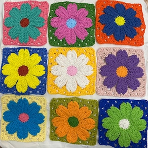 Handmade Crochet Granny Square Motif Set,,3D Crochet Large Daisy, Crocheted Motif Set,Crochet Colorful Flower DIY Gift Set