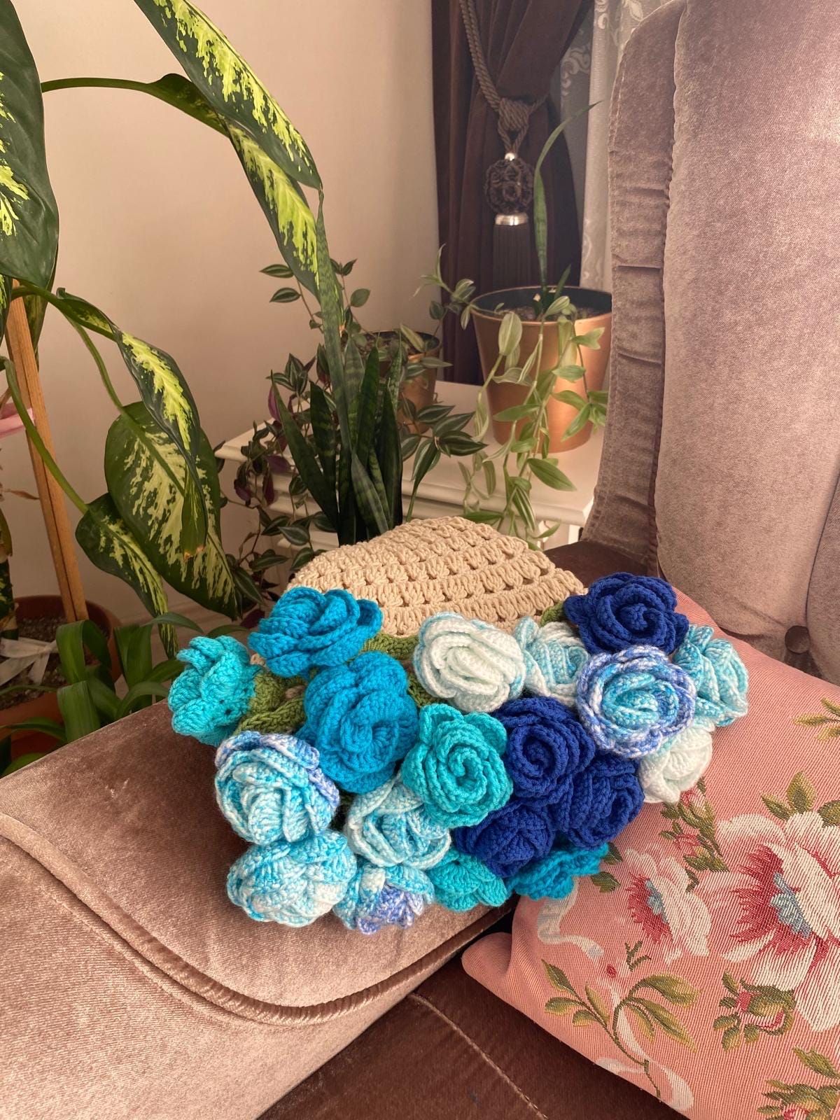 かぎ針編みのフラワーブーケブランケット、かぎ針編みのジャンボ3D