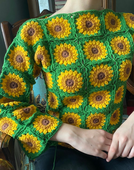 Sueter de ganchillo sueter de girasol de ganchillo ropa de festival hippie boho de punto sueter cuadrado de abuela de ganchillo Etsy Mexico