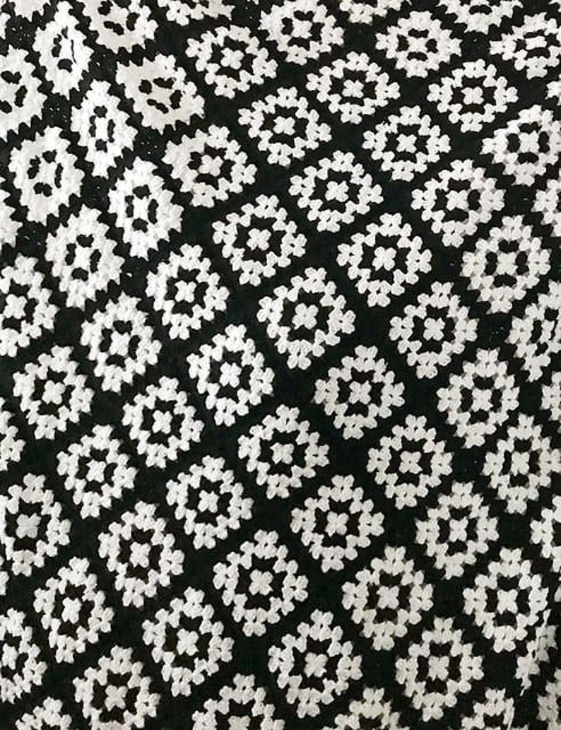 Crocheted Granny Square Black and White Blanketcrochet Etsy