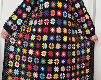 Crochet Long Cardigan, Granny Square Cardigan, Colorful Crocheted Jacket, Patchwork Cardigan, Christmas Gift, Festival Jacket, Gift For Her
