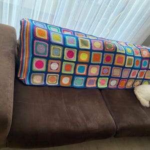 Crochet Colorful Afghan,Custom Blanket,Handmade Blue Throw,Crocheted Granny Square  Afghan,Mother&#39;s Day Gift,Gift for Grandma,Christmas Gift