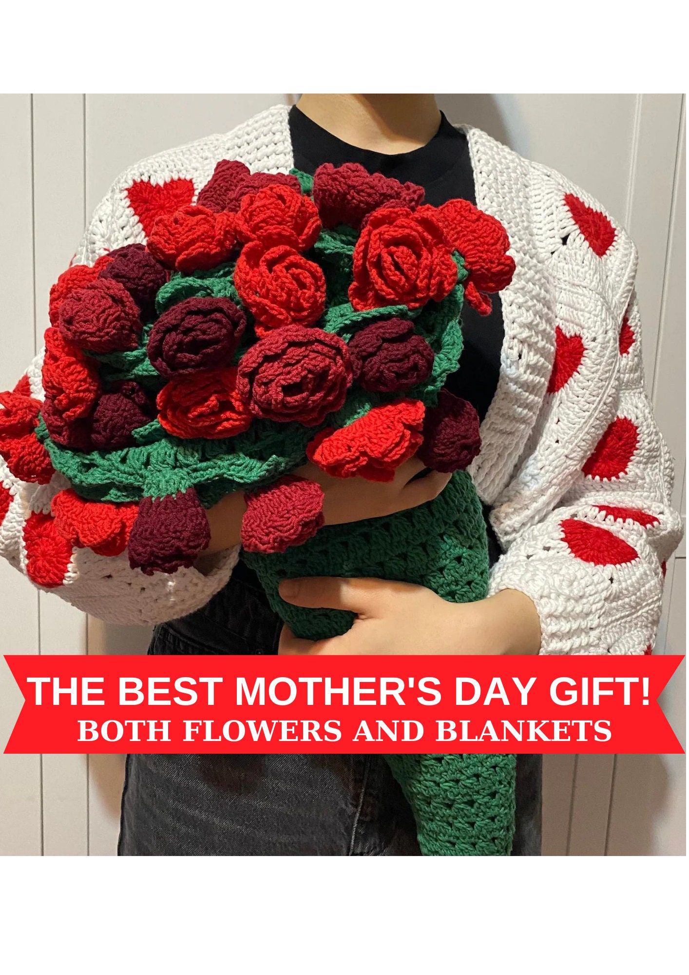 ブーケブランケット、かぎ針編みフラワーブランケット、手作りの