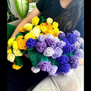 Handmade Bouquet,Crochet Bouquet Blanket,Jumbo Roses Afghan,Granny Square Throw,Knit Sofa Blanket,Valentine&#39;s Day Gift,Mother&#39;s Day Gift