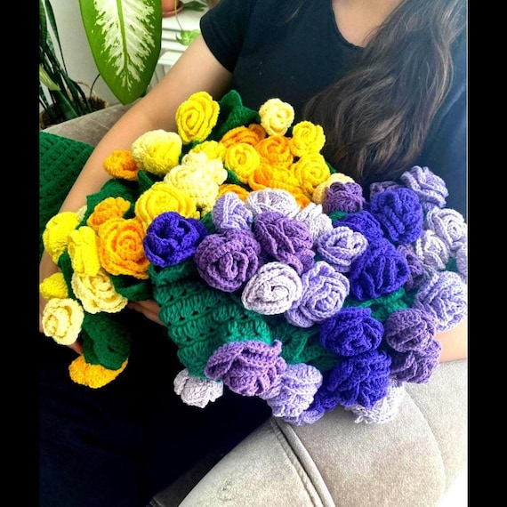 フラワーブーケブランケット 蒸らす かぎ針編みの花を巻いて