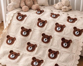 Crochet Baby Blanket, Teddy Bear Blanket, Heirloom Cotton Blanket, Baby Wrap Blanket, Nursery Decor, Toddler Throw
