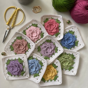 Handmade Crochet Granny Square Motif Set,Ready Colorful Roses Motif Kit,Finished Granny Squares,Knit DIY Gift Set,Crochet Supplies,Ornament