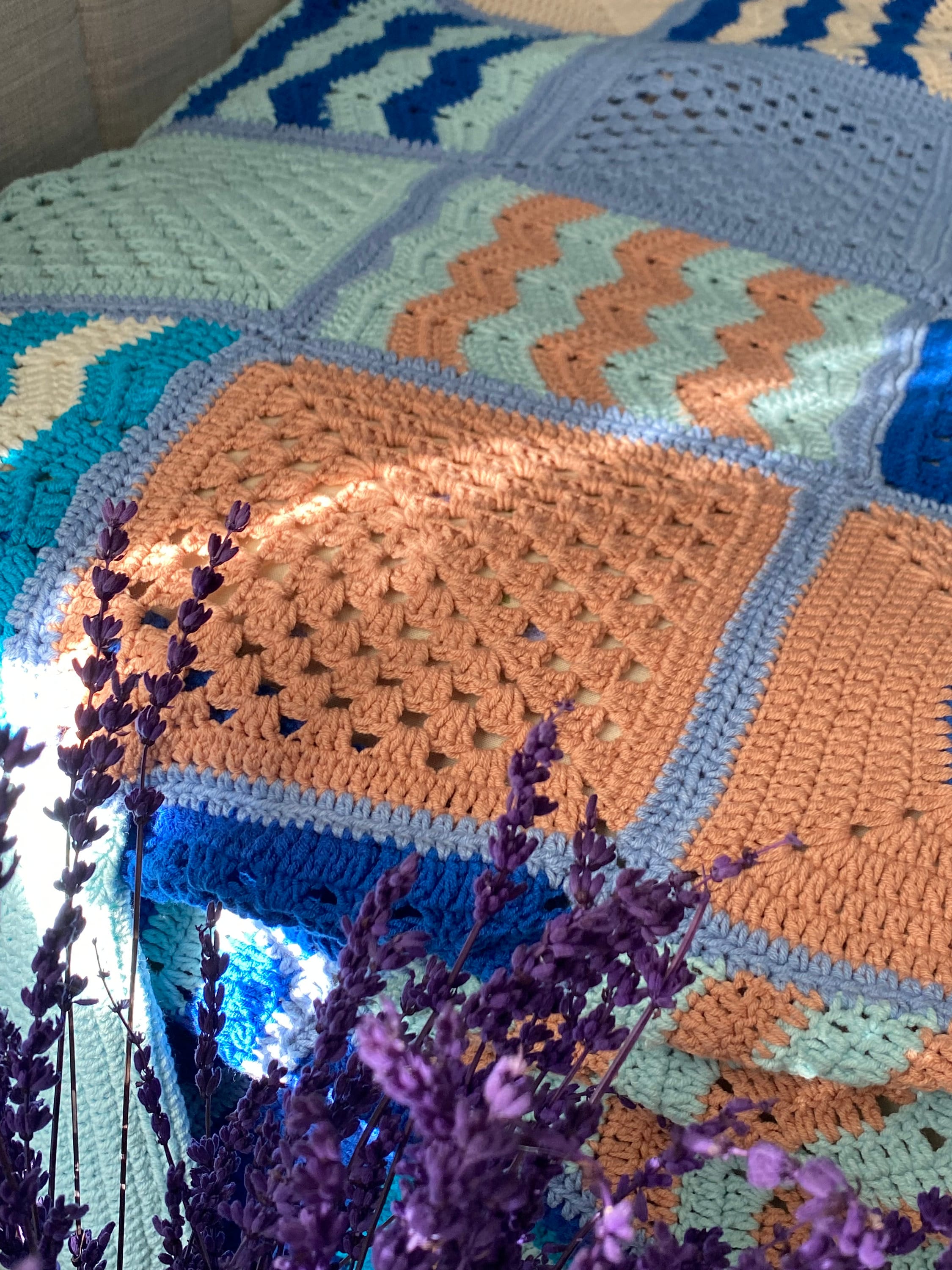 Crochet Granny Square Patchwork Blanket granny Square Multicolor Throw blue Knit Afghan knit Retro Bedspread mother s Day Gift gift for Her Etsy Canada