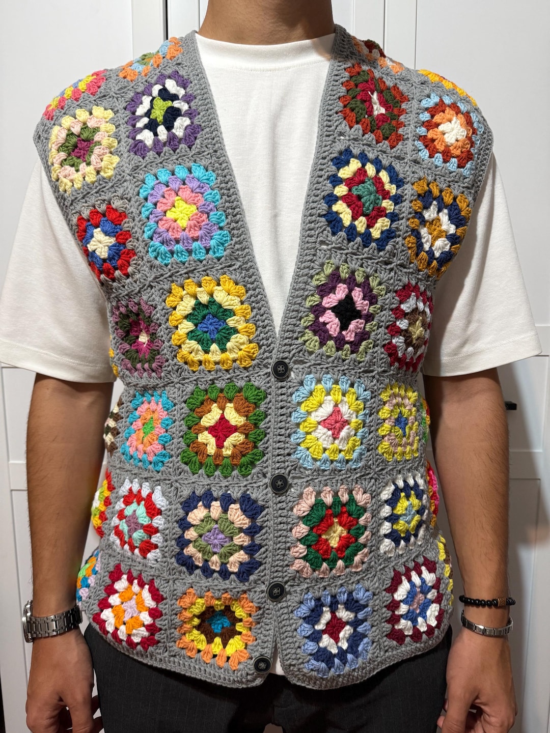 Paul Mccartneys Crochet Granny Square Vest, Crochet Boho Waistcoat
