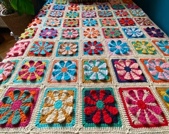 Crochet Daisy Large Bedspread,Flower Throw,Granny Square Afghan,Custom Blanket,Crochet Blanket,Knit Blanket,Mother Day Gift,Christmas Gift