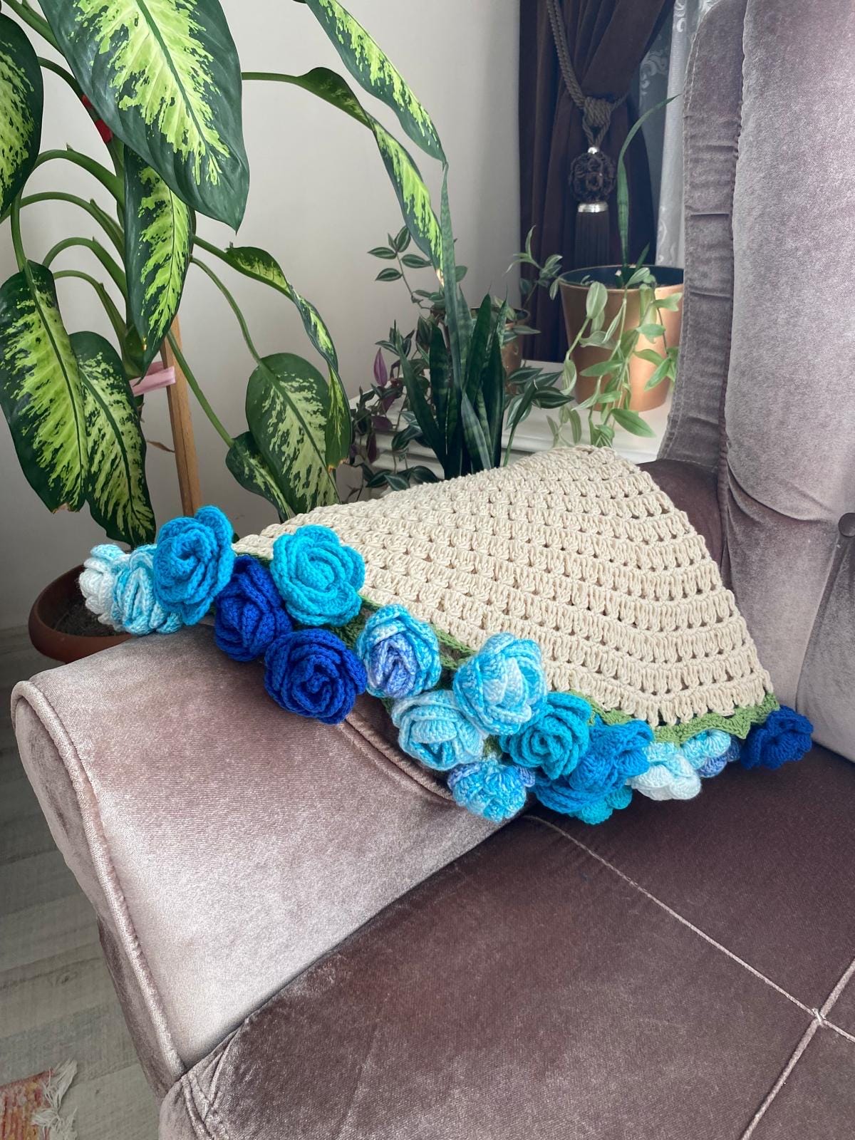 かぎ針編みのフラワーブーケブランケット、かぎ針編みのジャンボ3D