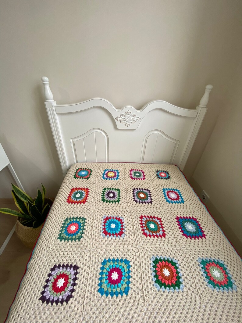 Crochet Granny Square Bedspread Throwgranny Square Afghan Etsy
