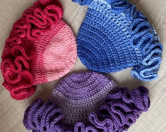 Blue Pink Crochet Knit‎ Bucket Cap Hat Fun Vintage Y2K Funky Beanie Blue Pink Crochet Knit Bucket Cap Hat Fun Vintage Y2K Funky  main image 3