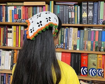 Halloween Crochet Bandana,Crochet Pumpkin,Head Scarf,Halloween Gift,Hair Kerchief,,Halloween Costume,Pumpkin Accessory, Hair Accessory