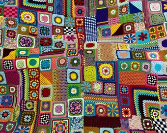 Crochet Granny Square Patchwork Blanket,Granny Square Multicolor Throw,Grandma Afghan,Crochet Bedspread,Flower Tv Blanket,Mother&#39;s Day Gift