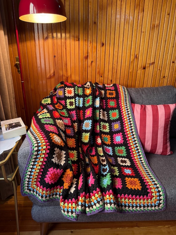 Handgefertigte Häkeldecke, Oma Quadrat Tagesdecke, Sofa werfen, Vintage Style Afghan, Bunte Decke, Geschenk für Mutter
