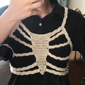 Crochet Skeleton Corset, Crochet Halloween Skeleton Top, Grunge Fairycore Goth Top, Skeleton Corset, Rib Cage Corset, Halloween Dress