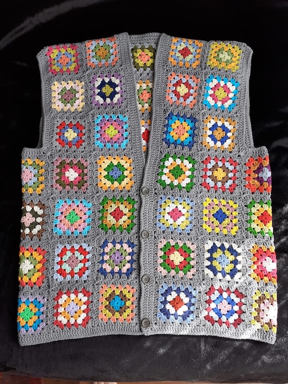Paul Mccartneys Crochet Granny Square Vest for Men Crochet Boho Waistcoat Hippie Clothing knit Buttoned Retro Sweater Gift for Him Etsy