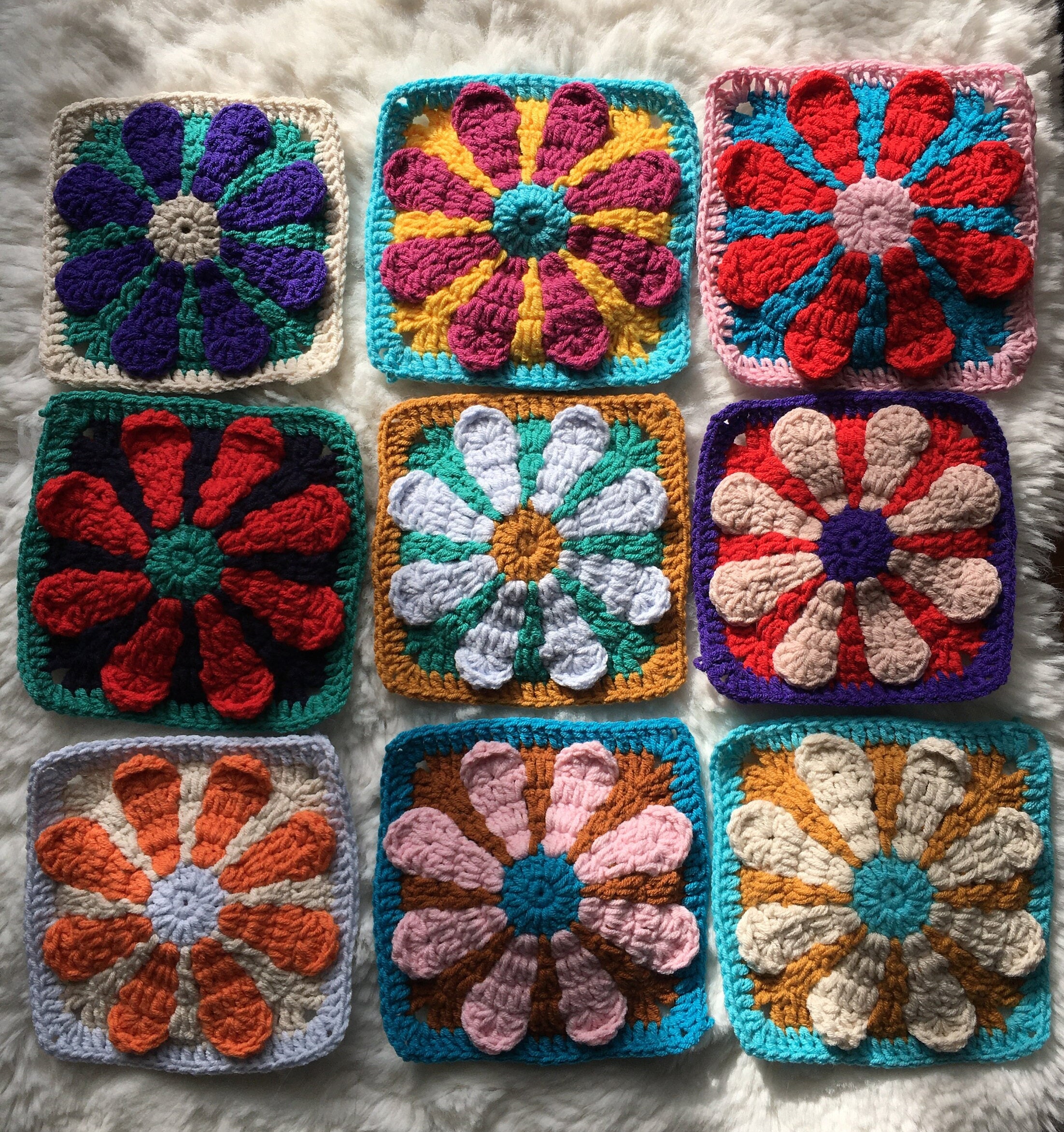 Handmade Crochet Granny Square Motif Ready to Shipping, Crocheted