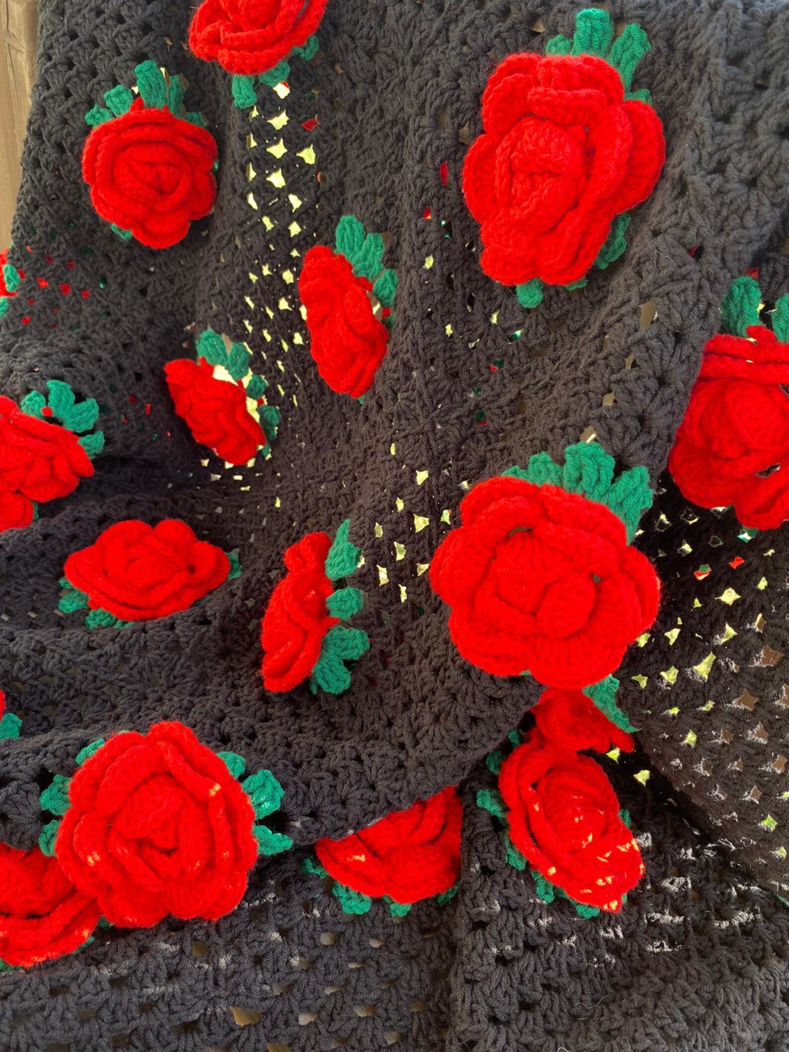 Crochet Red Rose Granny Square Blanket Bedspreadsofa Etsy