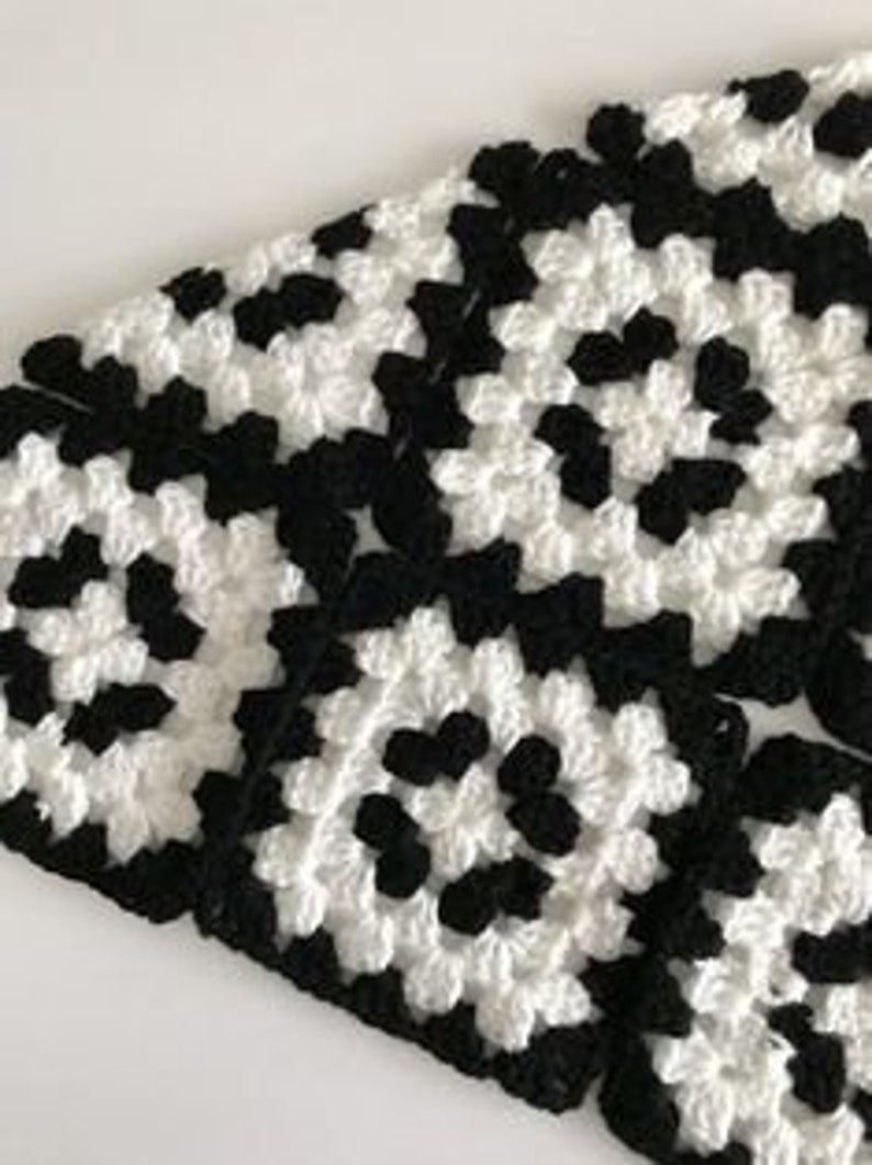 Crocheted Granny Square Black and White Blanketcrochet Etsy