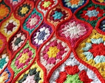Crochet Red Granny Square Blanket, Crocheted Afghan Sofa Blanket,Knit Flower Throw, Mother's Day Gift, Handmade Home Decor, Sofa Shawl