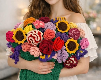 かぎ針編みブーケブランケット、ハンドメイド3Dひまわりブーケ、3D
