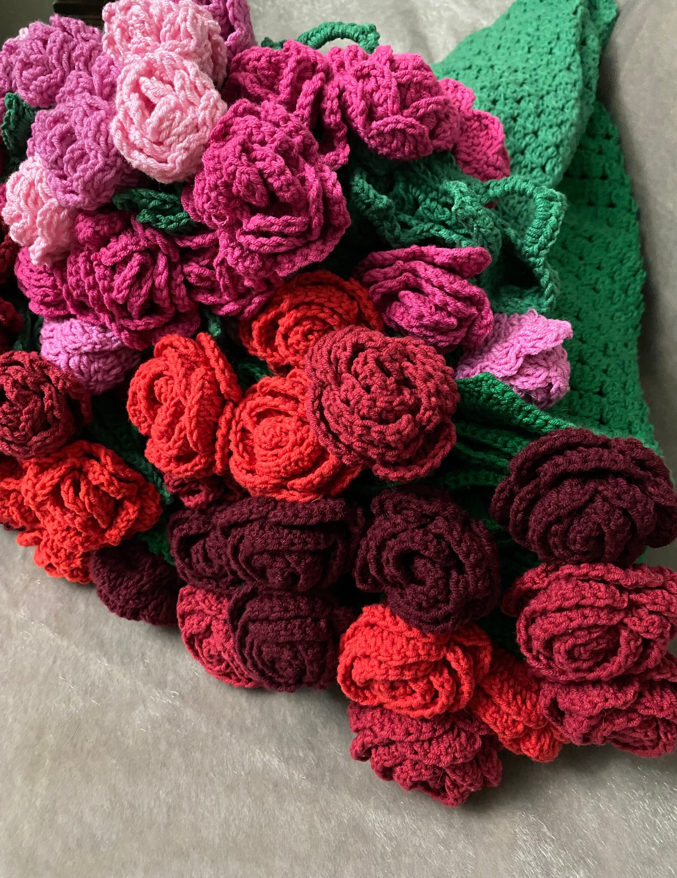 かぎ針編みの花束ブランケット、ブーケブランケット、ハンドメイドの