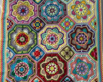 Crochet Blanket,crocheted Granny Square Mandala Throw,multicolor