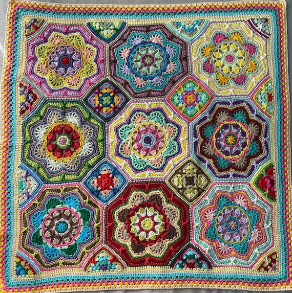 Crochet Blanket,crocheted Granny Square Mandala Throw,multicolor