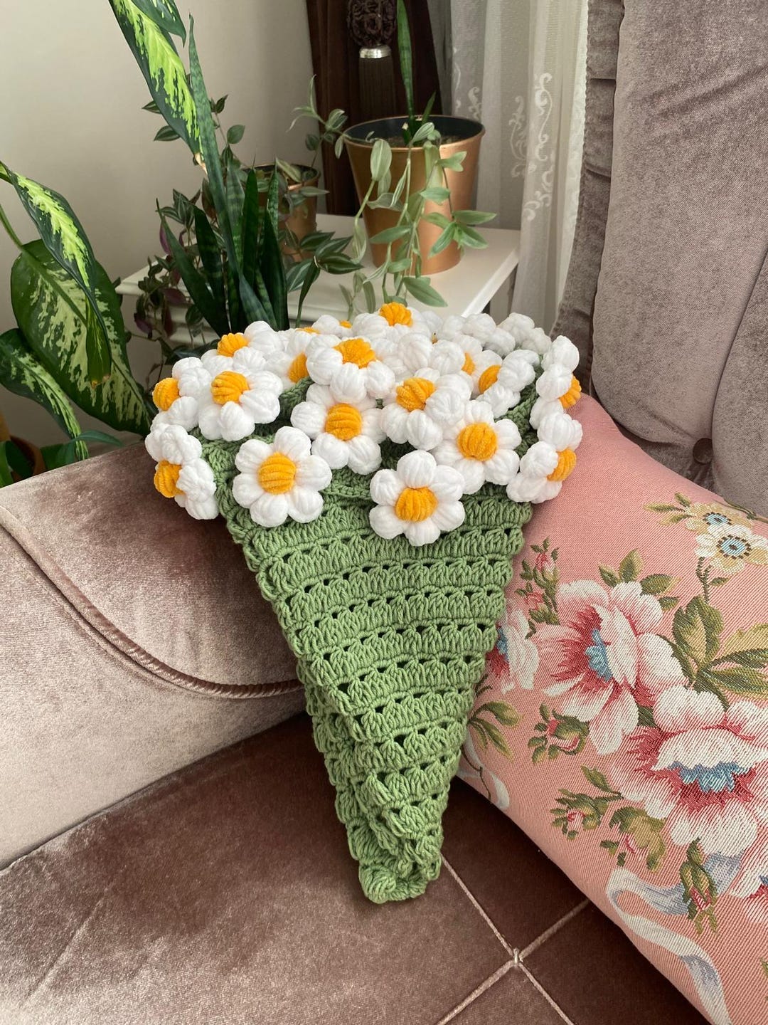 ブーケブランケット　花束　ひまわり　編み物　かぎ針編み ブーケブランケット 花束 ひまわり 編み物 かぎ針編み - メルカリ
