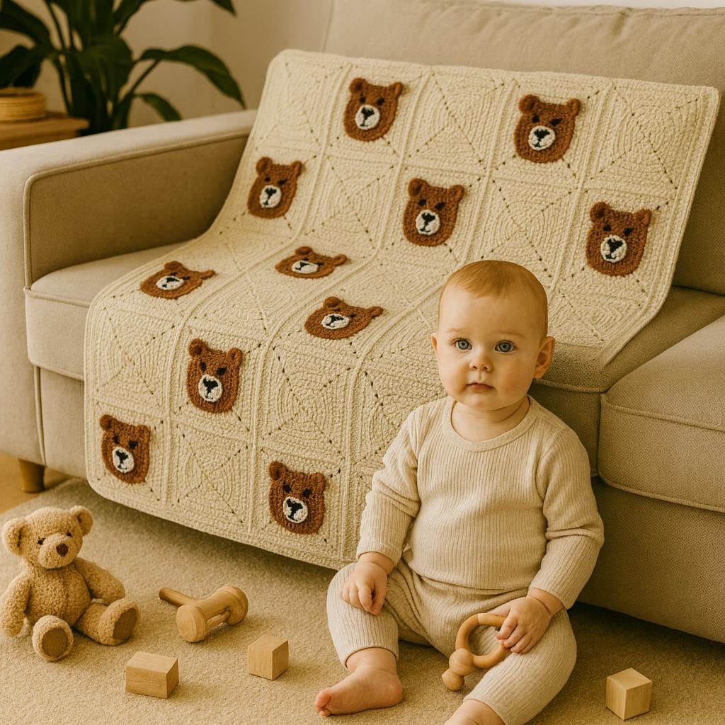 かぎ針編みベビーブランケット、ベビーアフガン、テディベア