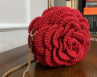 Handmade Red Rose Bag,crochet 3D Flower Purse,crocheted Tote