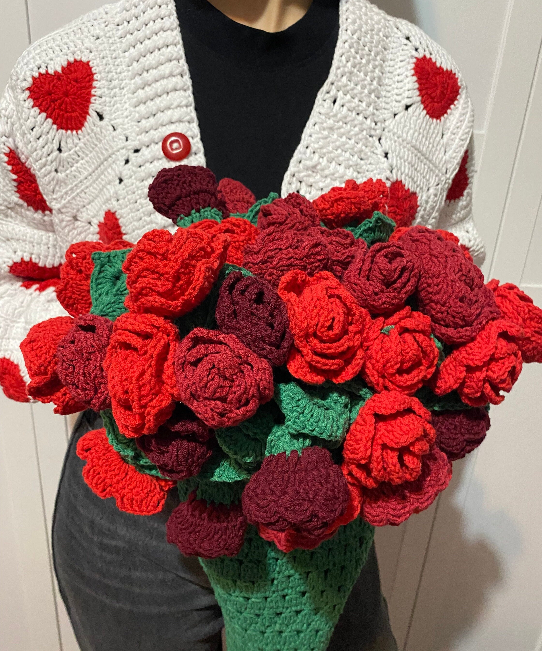 ブーケブランケット、かぎ針編みフラワーブランケット、ハンドメイドの