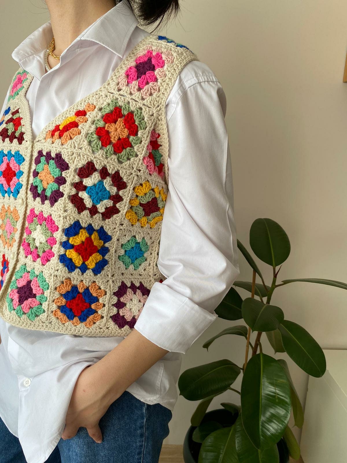 Crochet Granny Square Vest Colorful Crochet Waistcoat boho Etsy