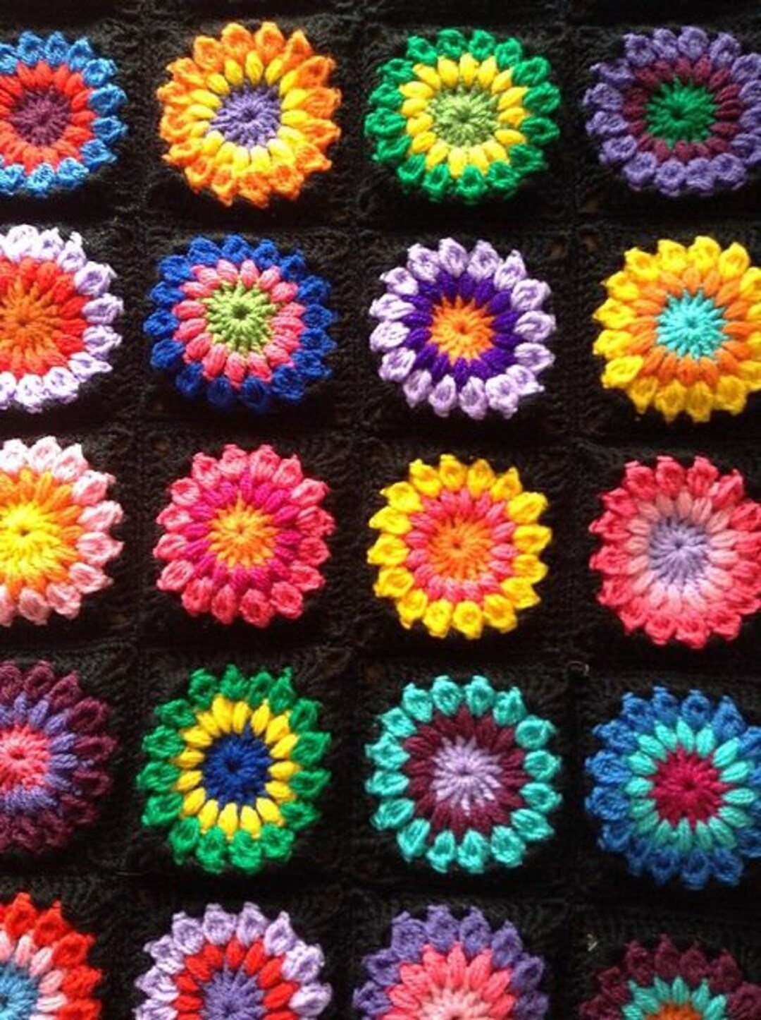 Crocheted Roseanne's Granny Square Afghan Blanket,multicolor Bedspread