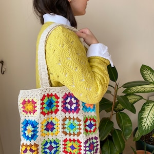 Crochet Granny Square  Bag, Crochet Afghan Purse, Boho Shoulder Bag, Hippie Tote Bag, Knit Accessories Gift, Summer Bag, Gift for Mother