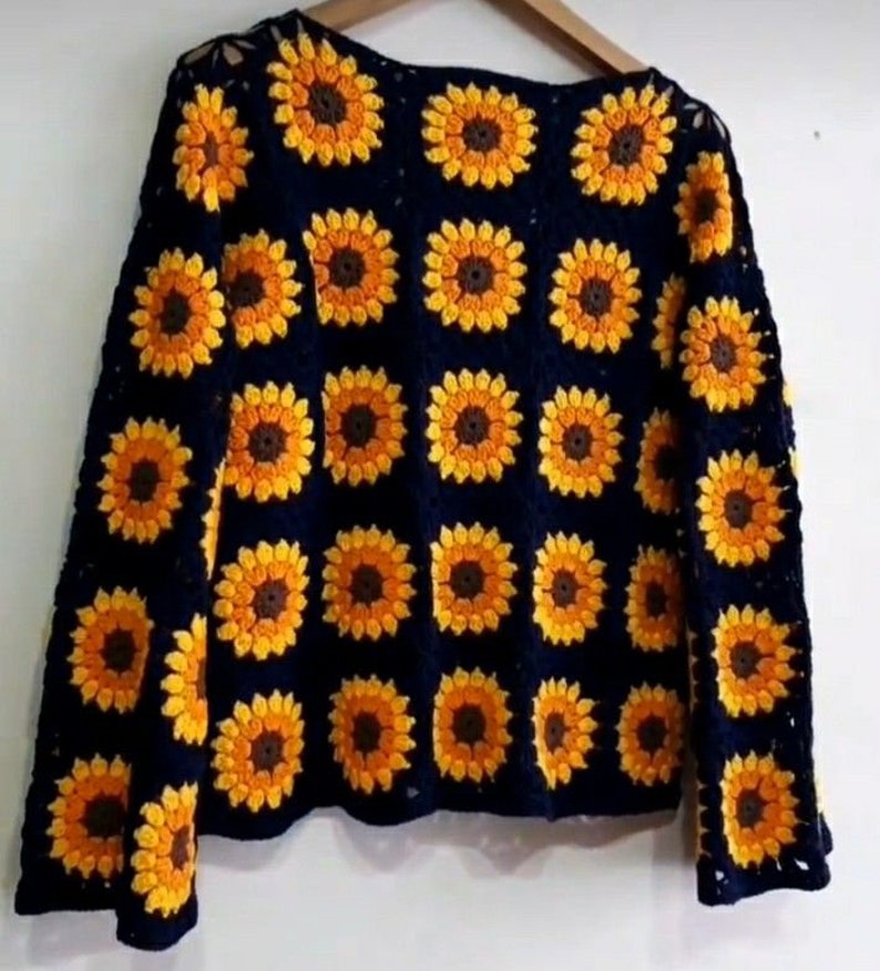 Crochet Sweatercrocheted Sunflower Sweaterknit Hippie Boho - Etsy