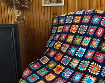 Crochet Roseanne Blanket, Retro Granny Square Blanket, Crochet Throw, Granny Square Blanket, Boho Throw,  Christmas Gift, Gift for Her