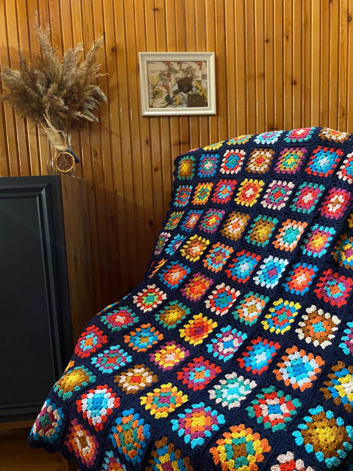 クロシェ編みのロザンヌブランケット、レトロなグランマスクエア