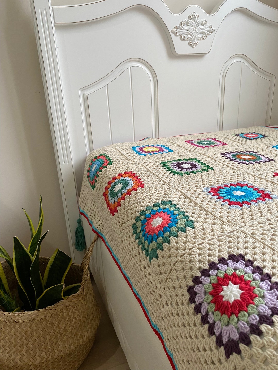 Crochet Granny Square Bedspread Throw,granny Square Afghan Blanket