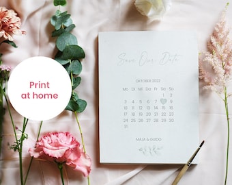 Save Our Date, MINT MAGIC, Eukalyptus, A6, Personalisiert, Print at home