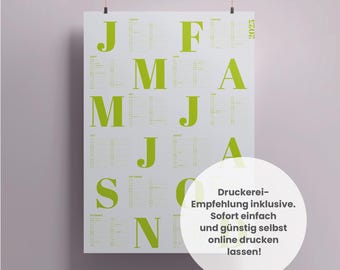Wall calendar 2025 | Calendar | DIN A1 | Annual planner | Positive Green | Digital download + printing recommendation