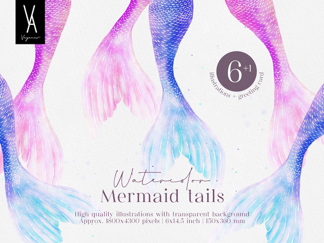 Watercolor Mermaid Tail Clipart, Purple Pink Mermaid Tails Clipart ...