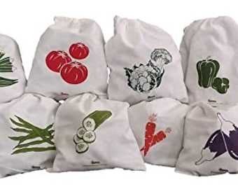 100% Cotton Vegetable Storage Fridge Bags (Set of 10) Eco-Friendly, Non-Toxic, Washable, Reusable, Multipurpose Bags