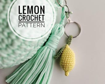 Crochet Lemon Keychain Pattern, Amigurumi Summer Keyring DIY