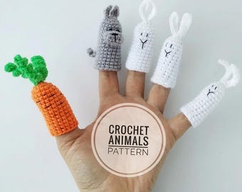 Crochet Finger Puppets Pattern: Bunny & Carrot Amigurumi (PDF Pattern)